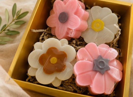 Handcrafted floral soaps in a gift box
